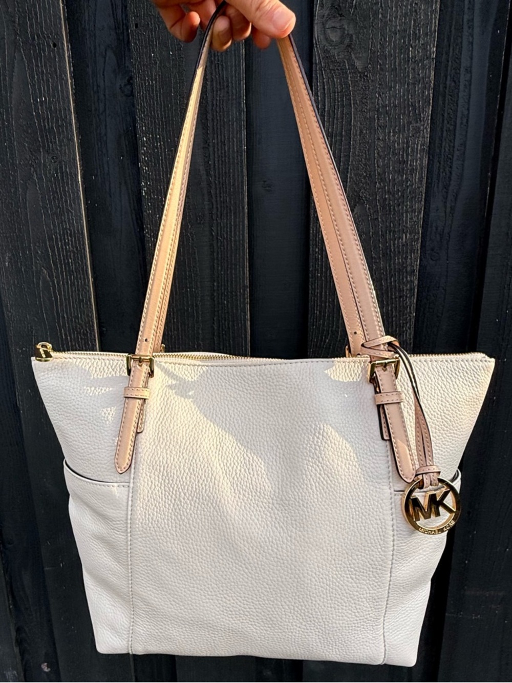 Michael Kors Jet Set East West Top Zip Tote Ivory Pebbled Leather